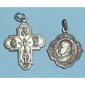 Pope John XXIII w/Madonna rev -Silver Tone Religious Medal + 4 way Cross